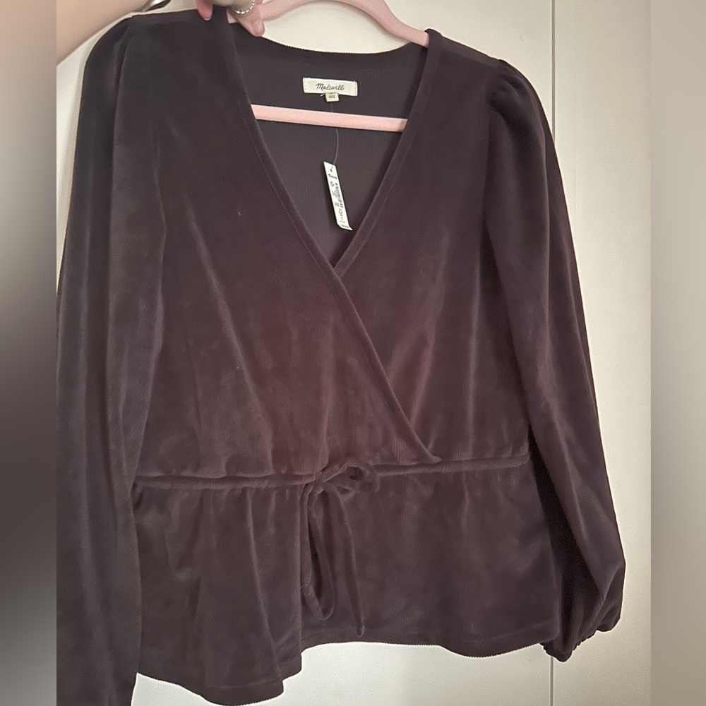 Madewell Dark Brown Velvet Faux Wrap Top